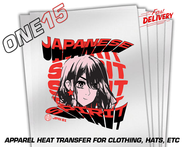 JAPANESE SPIRIT FULL COLOR CLOTHING HEAT TRANSFER FOR SHIRTS, HOODIES, HATS ETC