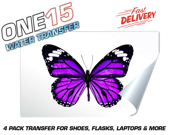 PURPLE BUTTERFLY FULL COLOR WATER ACTIVATED TRANSFER FOR SHOES, FLASKS, CUPS, LAPTOPS ETC