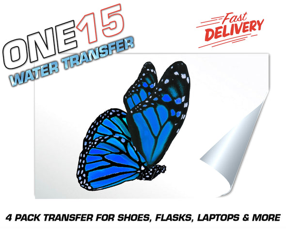 SIDE PROFILE BLUE BUTTERFLY FULL COLOR WATER ACTIVATED TRANSFER FOR SHOES, FLASKS, CUPS, LAPTOPS ETC