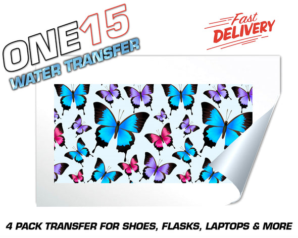 BUTTERFLY PATTERN FULL COLOR WATER ACTIVATED TRANSFER FOR SHOES, FLASKS, CUPS, LAPTOPS ETC