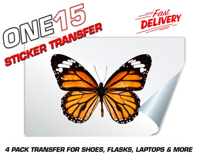 ORANGE BUTTERFLY STICKER HEAT ACTIVATED TRANSFER FOR SHOES, LAPTOPS, FLASKS ETC