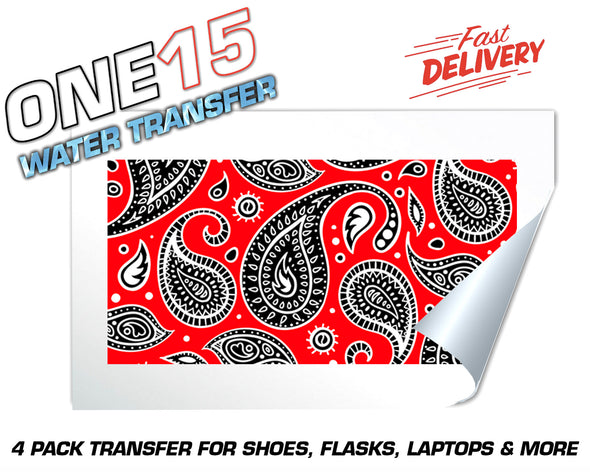 RED PAISLEY FULL COLOR WATER ACTIVATED TRANSFER FOR SHOES, FLASKS, CUPS, LAPTOPS ETC