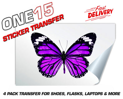 PURPLE BUTTERFLY STICKER HEAT ACTIVATED TRANSFER FOR SHOES, LAPTOPS, FLASKS ETC