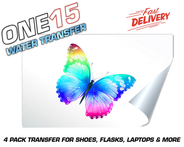 RAINBOW BUTTERFLY FULL COLOR WATER ACTIVATED TRANSFER FOR SHOES, FLASKS, CUPS, LAPTOPS ETC