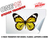 YELLOW BUTTERFLY STICKER HEAT ACTIVATED TRANSFER FOR SHOES, LAPTOPS, FLASKS ETC