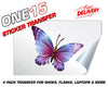 PURPLE MULTI COLOR FANTASY BUTTERFLY STICKER HEAT ACTIVATED TRANSFER FOR SHOES, LAPTOPS, FLASKS ETC