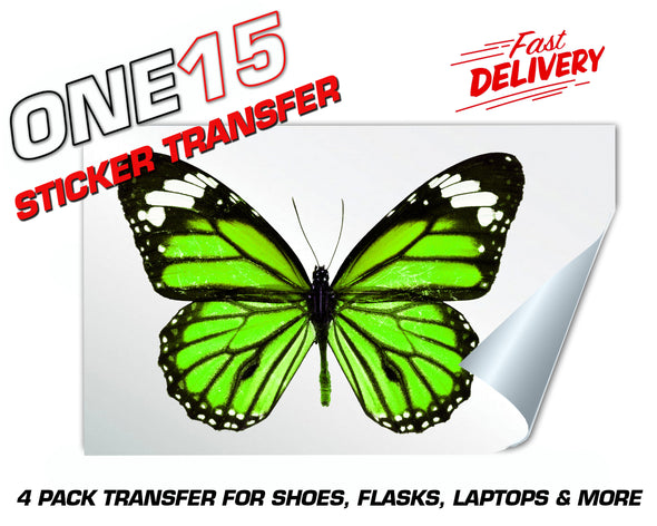 GREEN BUTTERFLY STICKER HEAT ACTIVATED TRANSFER FOR SHOES, LAPTOPS, FLASKS ETC