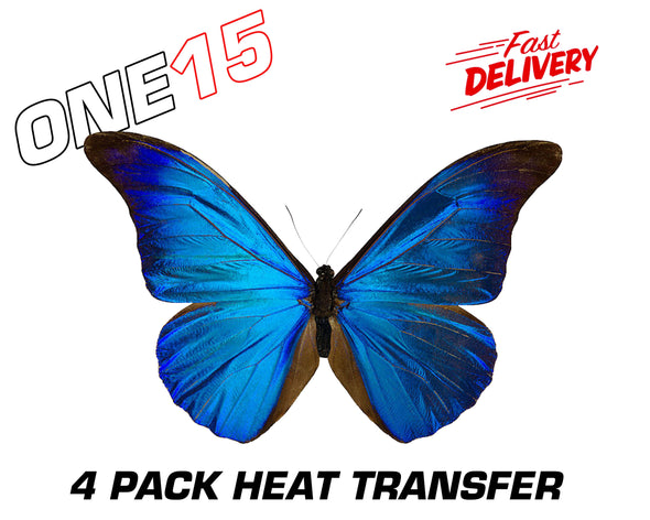 BLUE BUTTERFLY PREMIUM FULL COLOR HEAT ACTIVATED TRANSFER FOR LEATHER, FABRIC, WOOD, PLASTIC, GLASS ETC
