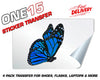 BLUE SIDE PROFILE BUTTERFLY STICKER HEAT ACTIVATED TRANSFER FOR SHOES, LAPTOPS, FLASKS ETC