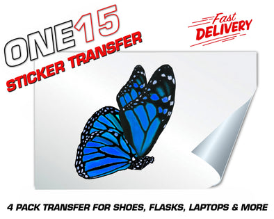 BLUE SIDE PROFILE BUTTERFLY STICKER HEAT ACTIVATED TRANSFER FOR SHOES, LAPTOPS, FLASKS ETC