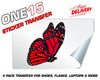 RED SIDE PROFILE BUTTERFLY STICKER HEAT ACTIVATED TRANSFER FOR SHOES, LAPTOPS, FLASKS ETC