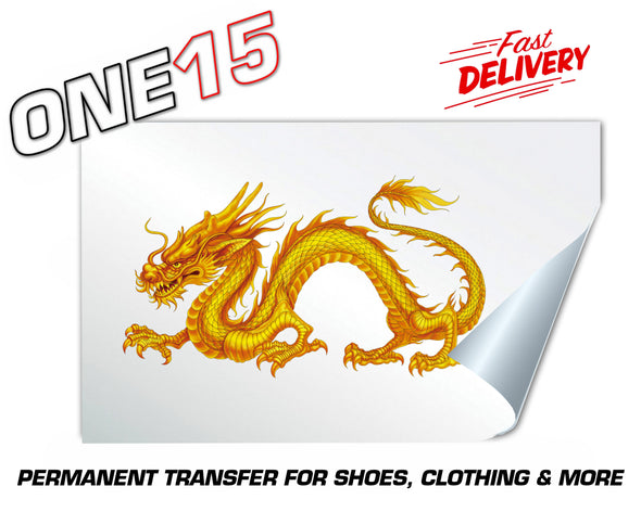 GOLD DRAGON PERMANENT FULL COLOR HEAT ACTIVATED TRANSFER FOR LEATHER, FABRIC, CLOTHING ETC