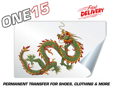 GREEN DRAGON PERMANENT FULL COLOR HEAT ACTIVATED TRANSFER FOR LEATHER, FABRIC, CLOTHING ETC