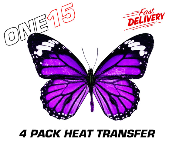 PURPLE BUTTERFLY PREMIUM FULL COLOR HEAT ACTIVATED TRANSFER FOR LEATHER, FABRIC, WOOD, PLASTIC, GLASS ETC