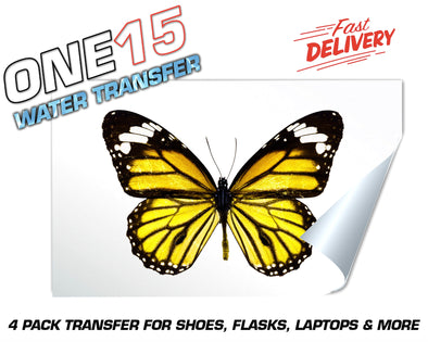 YELLOW BUTTERFLY FULL COLOR WATER ACTIVATED TRANSFER FOR SHOES, FLASKS, CUPS, LAPTOPS ETC