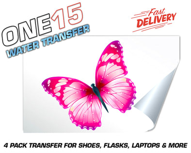 PINK BUTTERFLY FULL COLOR WATER ACTIVATED TRANSFER FOR SHOES, FLASKS, CUPS, LAPTOPS ETC