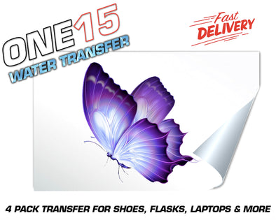 SIDE PROFILE PURPLE BUTTERFLY FULL COLOR WATER ACTIVATED TRANSFER FOR SHOES, FLASKS, CUPS, LAPTOPS ETC