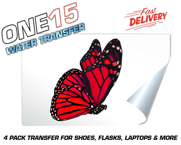SIDE PROFILE RED BUTTERFLY FULL COLOR WATER ACTIVATED TRANSFER FOR SHOES, FLASKS, CUPS, LAPTOPS ETC