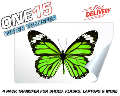 GREEN BUTTERFLY FULL COLOR WATER ACTIVATED TRANSFER FOR SHOES, FLASKS, CUPS, LAPTOPS ETC
