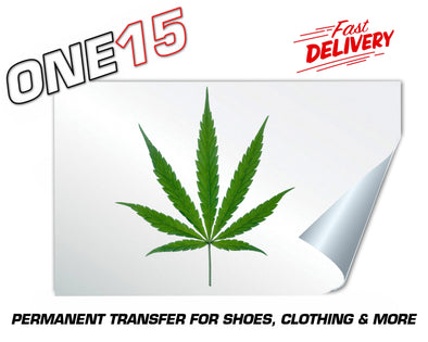 WEED LEAF PERMANENT FULL COLOR HEAT ACTIVATED TRANSFER FOR LEATHER, FABRIC, CLOTHING ETC