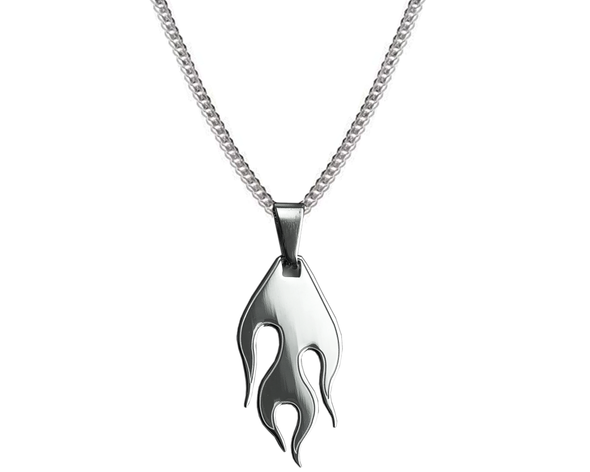 SILVER HOT ROD FLAME PENDANT NECKLACE
