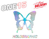 BUTTERFLY HOLOGRAPHIC RAINBOW CHROME BUTTERFLY HEAT ACTIVATED TRANSFER FOR LEATHER, FABRIC, WOOD, PLASTIC, GLASS ETC