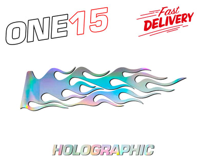 FLAMES HOLOGRAPHIC RAINBOW CHROME BUTTERFLY HEAT ACTIVATED TRANSFER FOR LEATHER, FABRIC, WOOD, PLASTIC, GLASS ETC